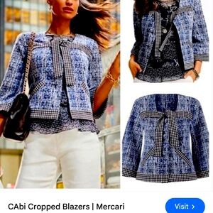 CAbi Reina 21 Club Cropped Blue, White and Black Jacket Size M